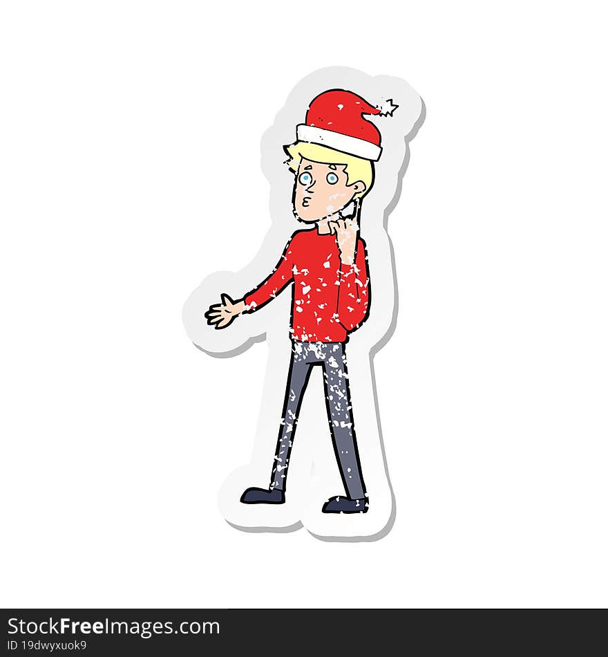 Retro Distressed Sticker Of A Cartoon Man Ready For Christmas