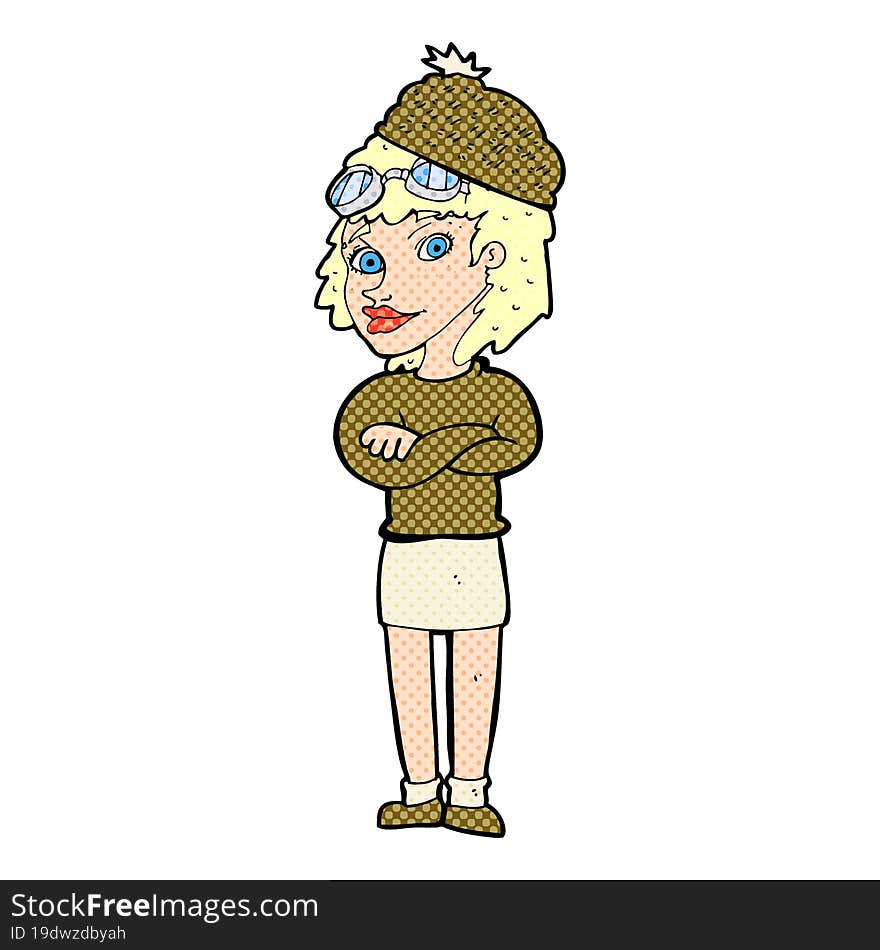 cartoon woman wearing winter hat