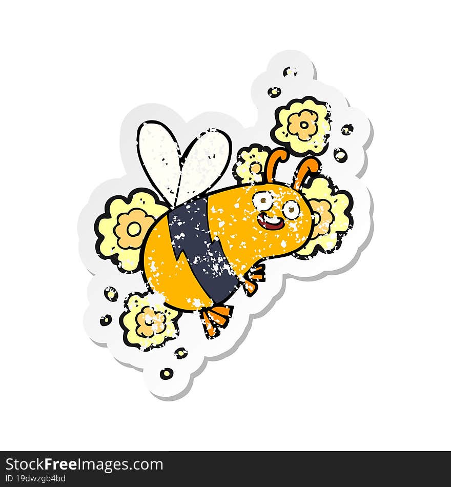 retro distressed sticker of a cartoon bee