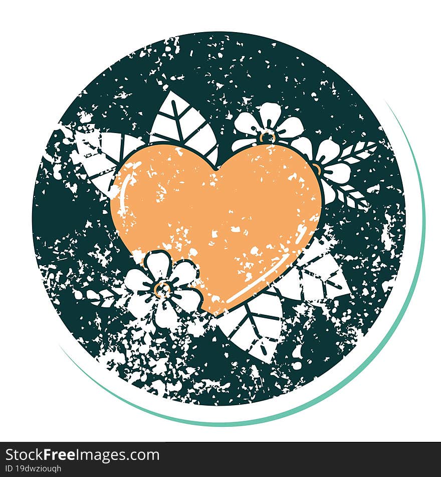 distressed sticker tattoo style icon of a botanical heart