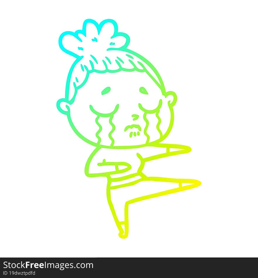 cold gradient line drawing of a cartoon crying woman dancing