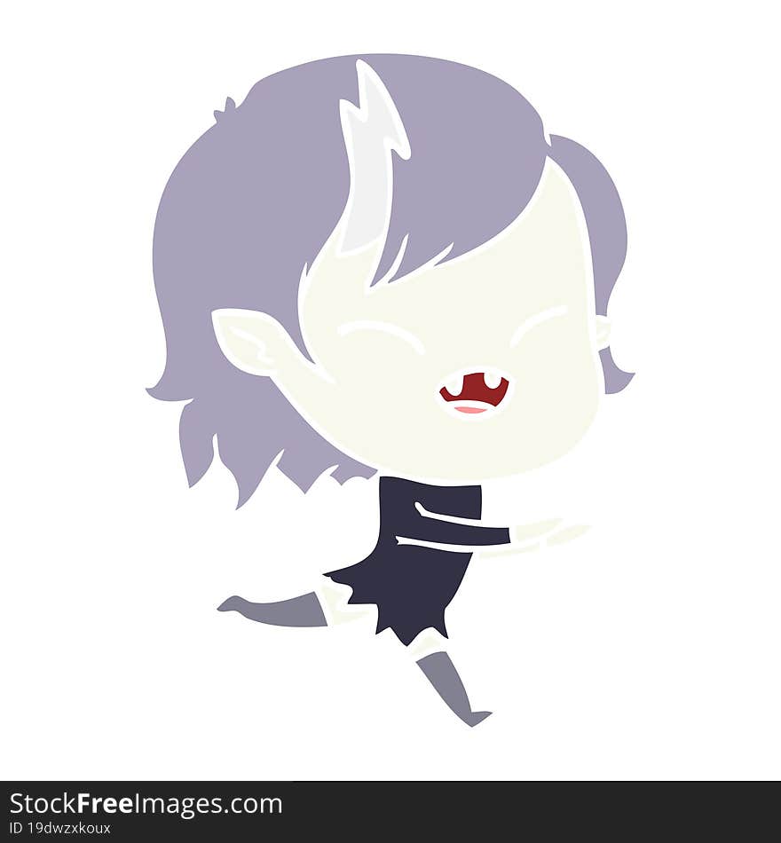 flat color style cartoon laughing vampire girl running