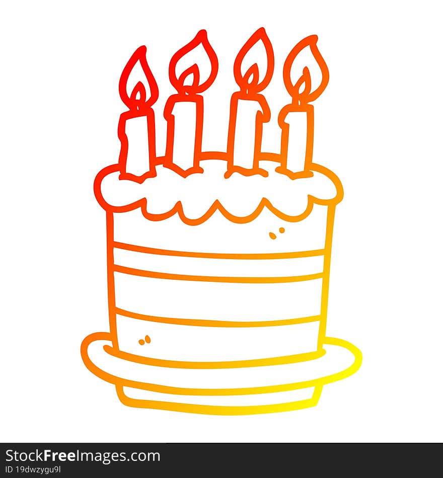 warm gradient line drawing of a cartoon birthday cake