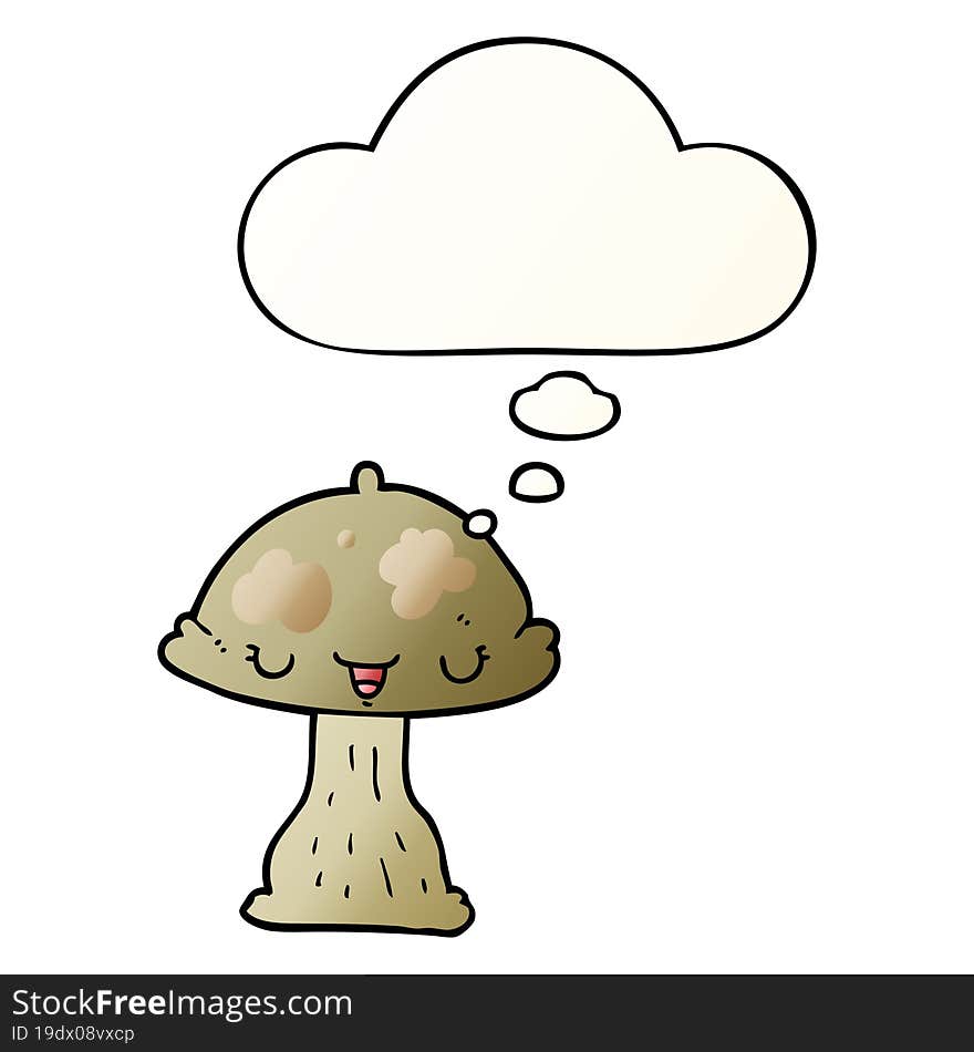 cartoon toadstool with thought bubble in smooth gradient style