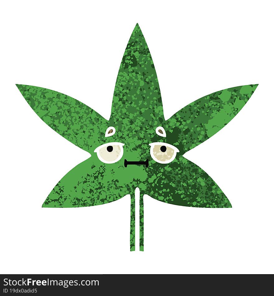 Retro Illustration Style Cartoon Marijuana Leaf