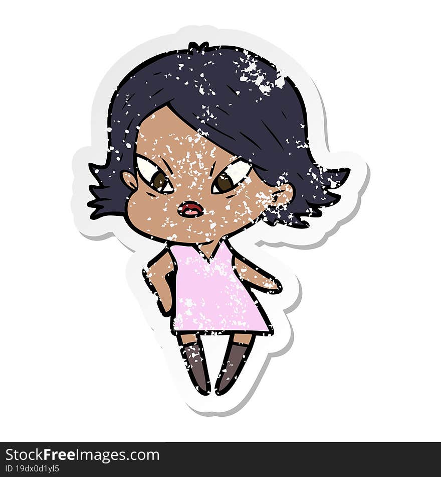 distressed sticker of a cartoon stressed woman