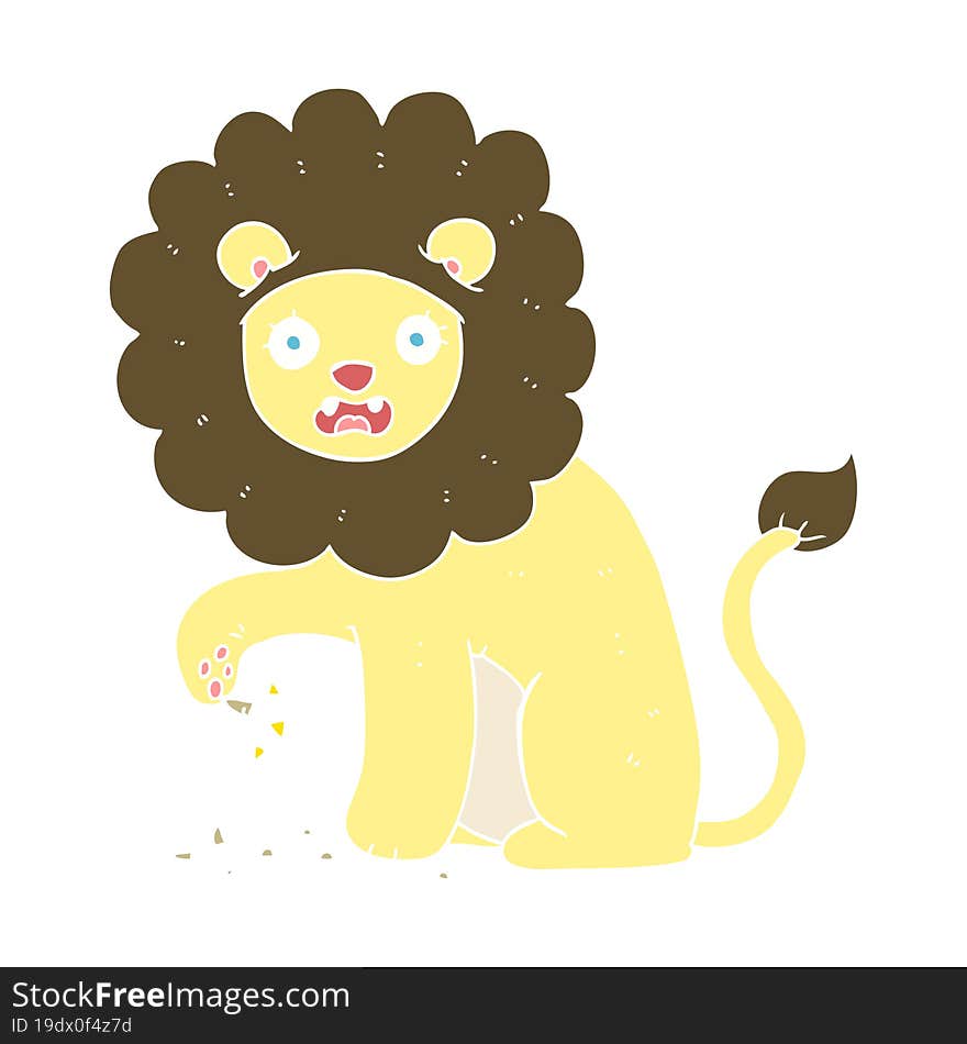 flat color illustration of lion with thorn in foot. flat color illustration of lion with thorn in foot