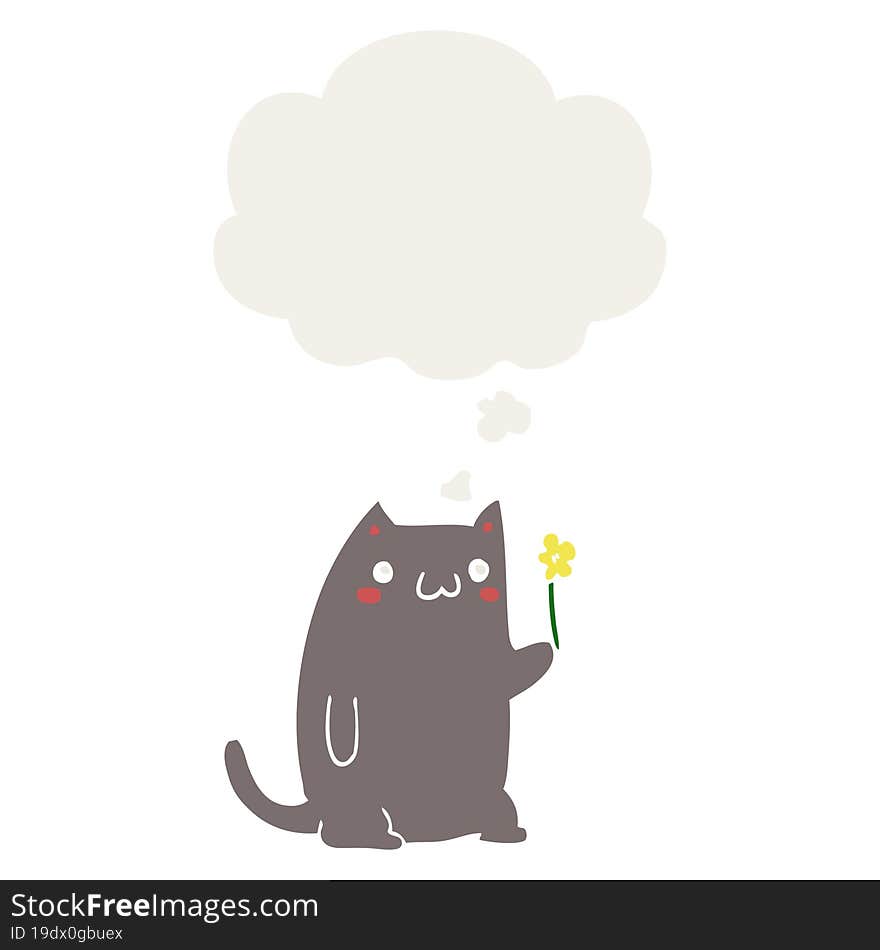 cute cartoon cat with thought bubble in retro style