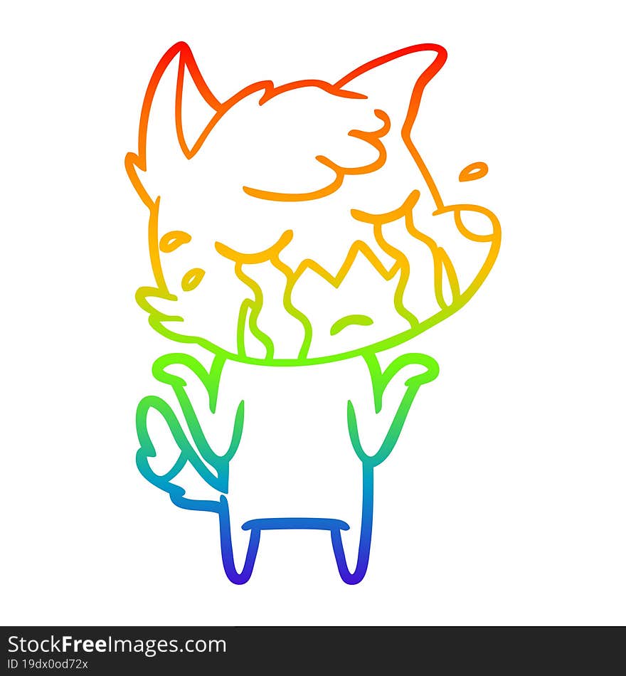 rainbow gradient line drawing crying fox shrugging shoulders