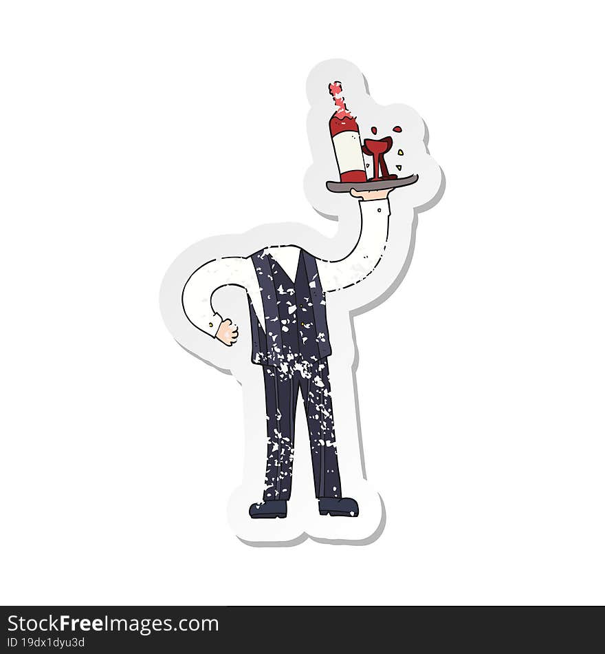 retro distressed sticker of a cartoon headless waiter