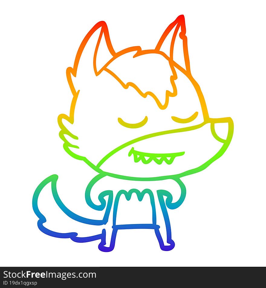 rainbow gradient line drawing friendly cartoon wolf