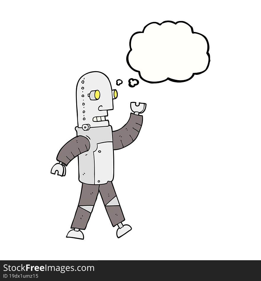 freehand drawn thought bubble cartoon robot