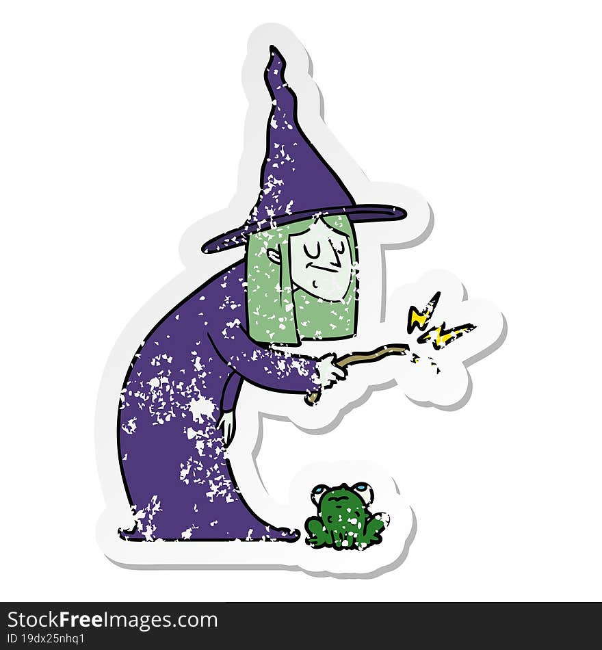 Distressed Sticker Of A Cartoon Witch