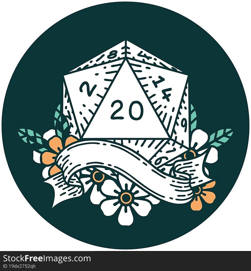 natural twenty D20 dice roll icon