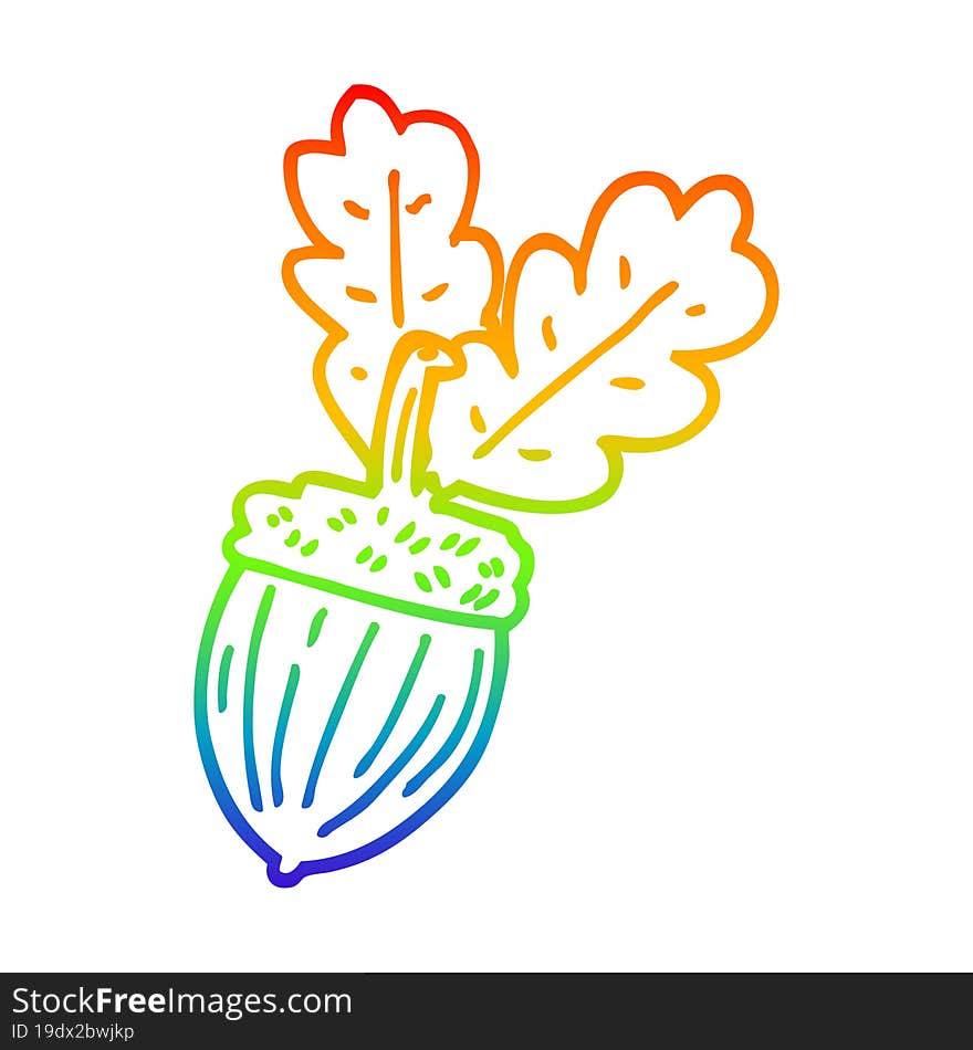 rainbow gradient line drawing of a cartoon acorn