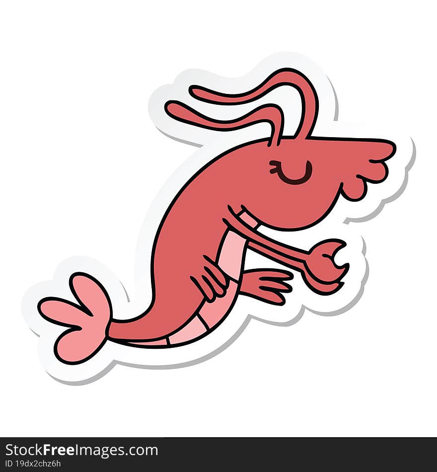 sticker of a quirky hand drawn cartoon happy shrimp