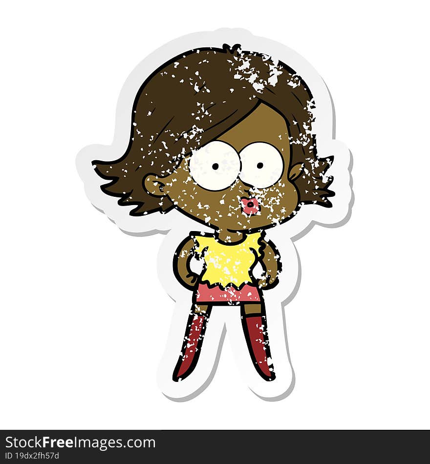 distressed sticker of a cartoon girl pouting