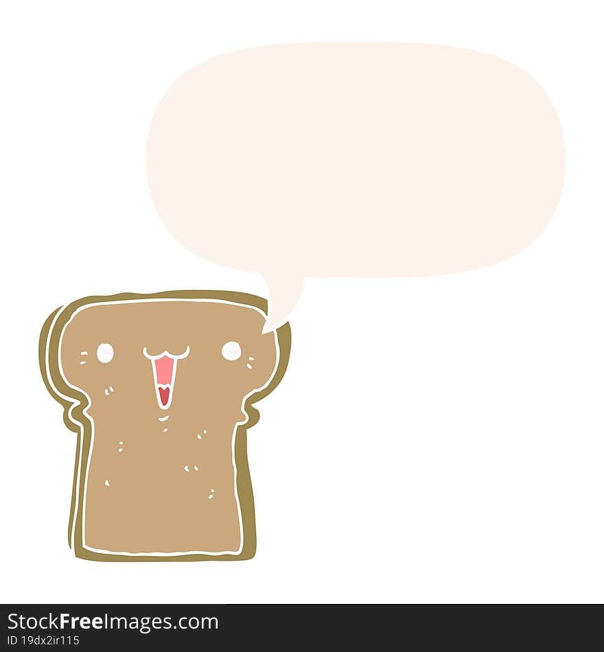 cute cartoon toast and speech bubble in retro style