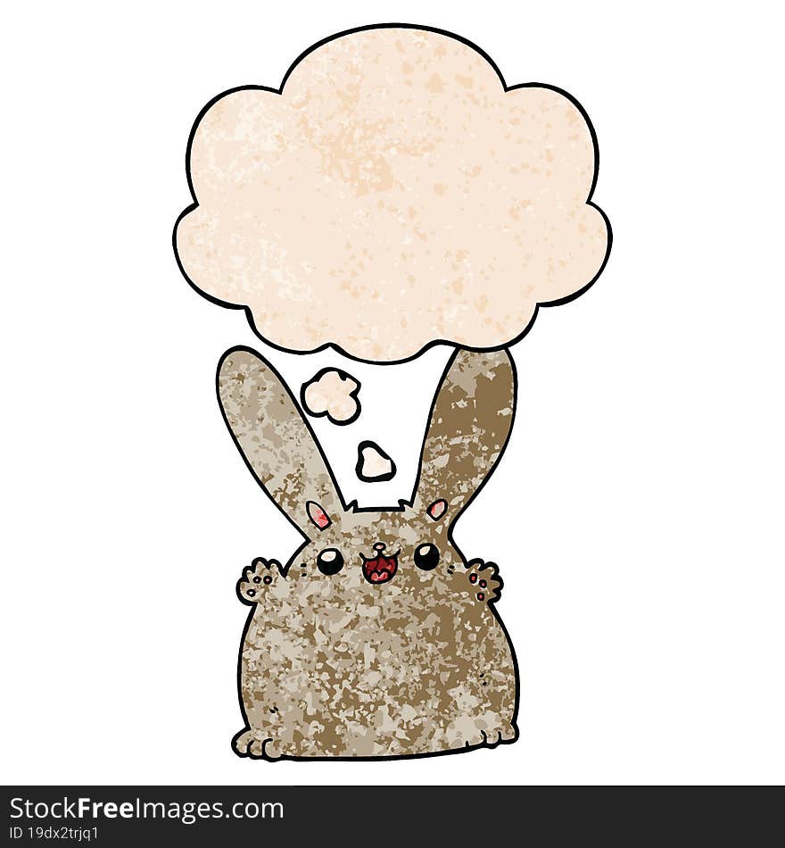 cartoon rabbit with thought bubble in grunge texture style. cartoon rabbit with thought bubble in grunge texture style