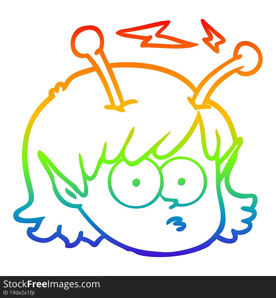 rainbow gradient line drawing cartoon telepathic alien space girl face