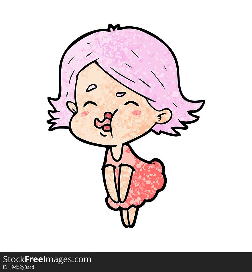 cartoon girl pulling face. cartoon girl pulling face