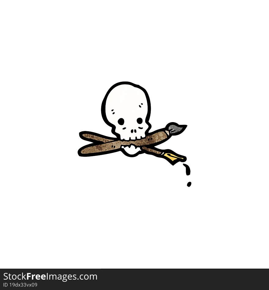 cartoon skull holding paintbrush in mouth