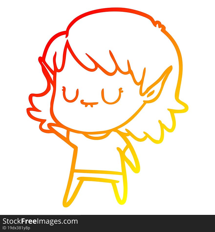 warm gradient line drawing happy cartoon elf girl