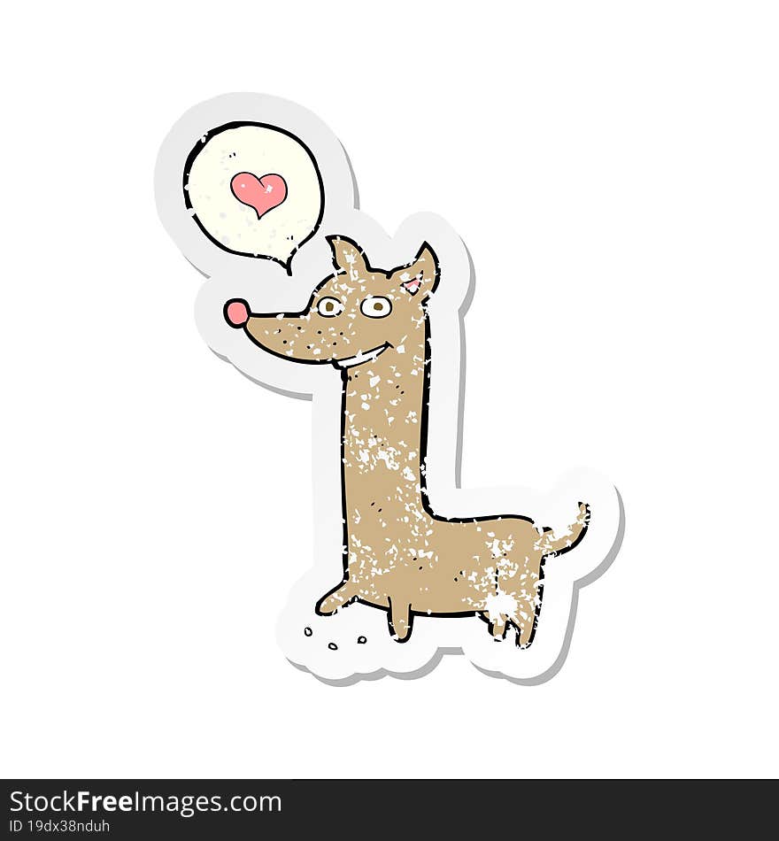 retro distressed sticker of a cartoon dog with love heart