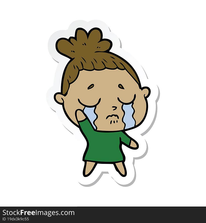 sticker of a cartoon crying woman