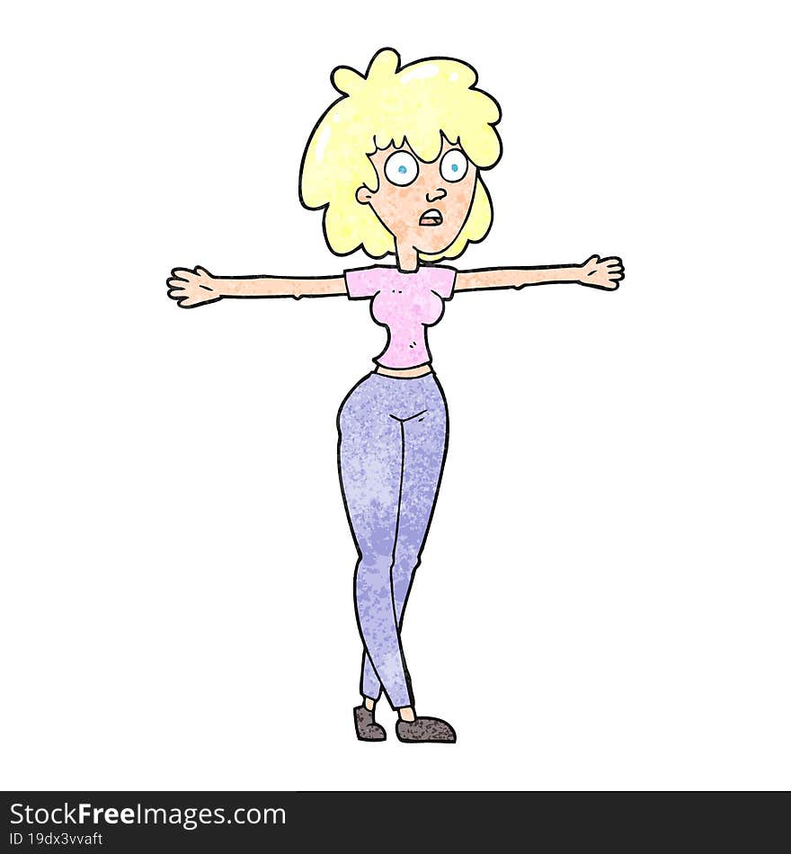 textured cartoon woman spreading arms