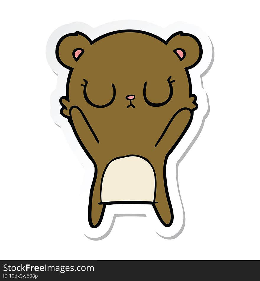 sticker of a peaceful cartoon bear cub