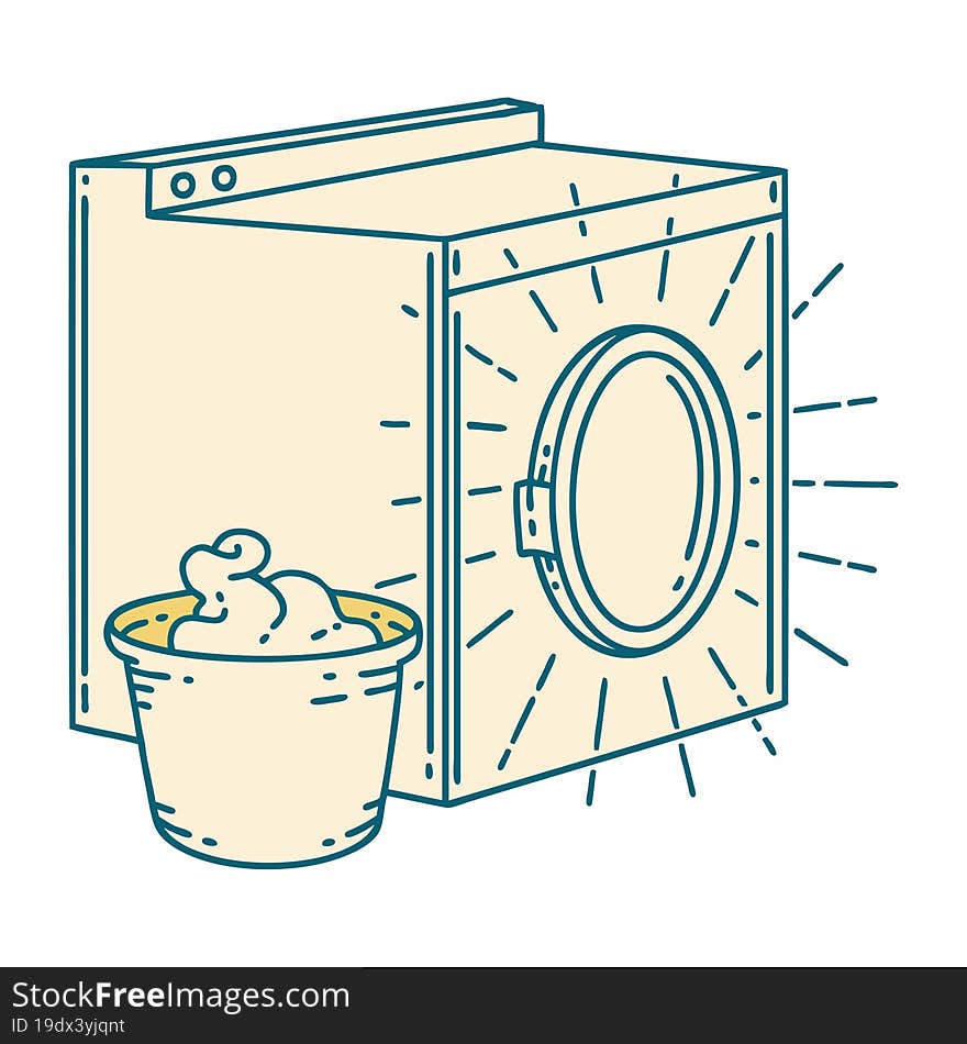 illustration of a traditional tattoo style washing machine