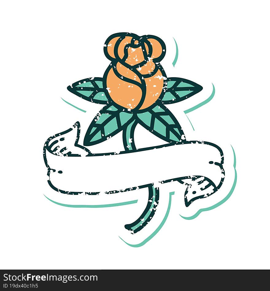 iconic distressed sticker tattoo style image of a rose and banner. iconic distressed sticker tattoo style image of a rose and banner