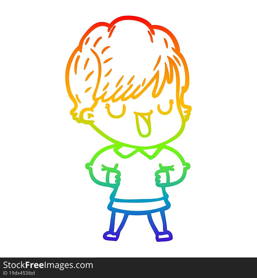 rainbow gradient line drawing cartoon woman talking