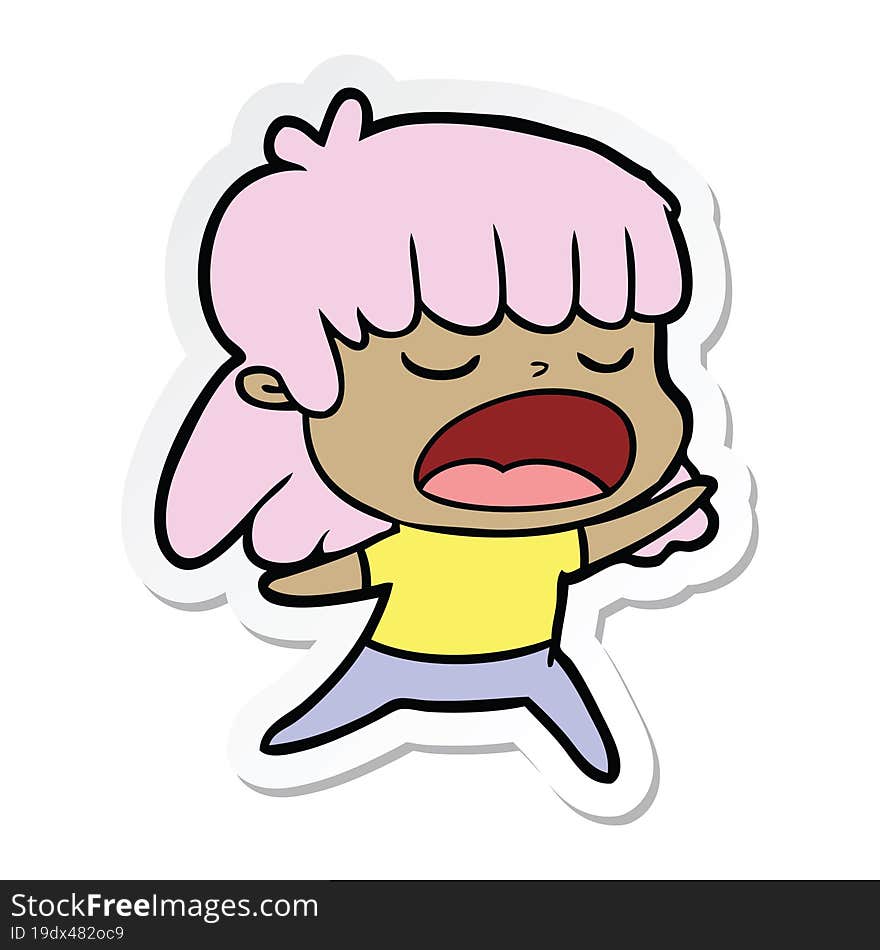 sticker of a cartoon woman talking loudly