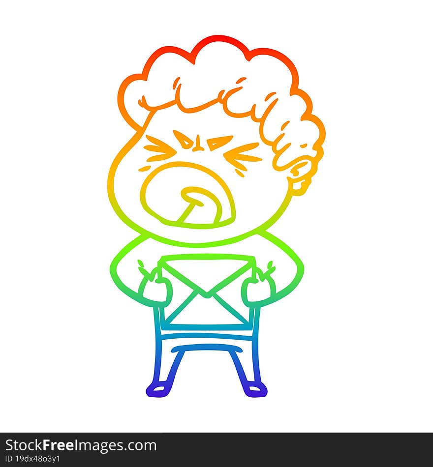 rainbow gradient line drawing cartoon furious man