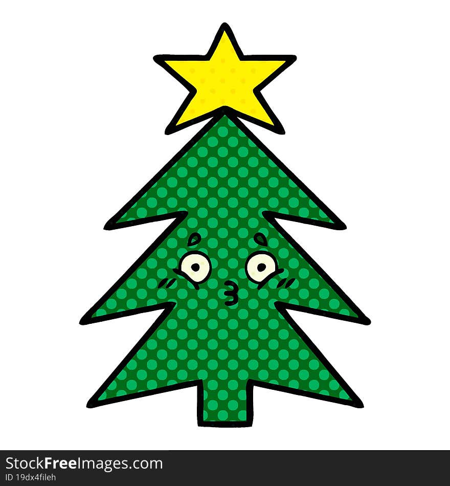 comic book style cartoon of a christmas tree