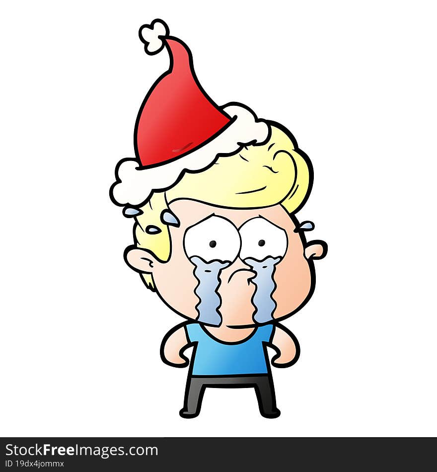 gradient cartoon of a crying man wearing santa hat