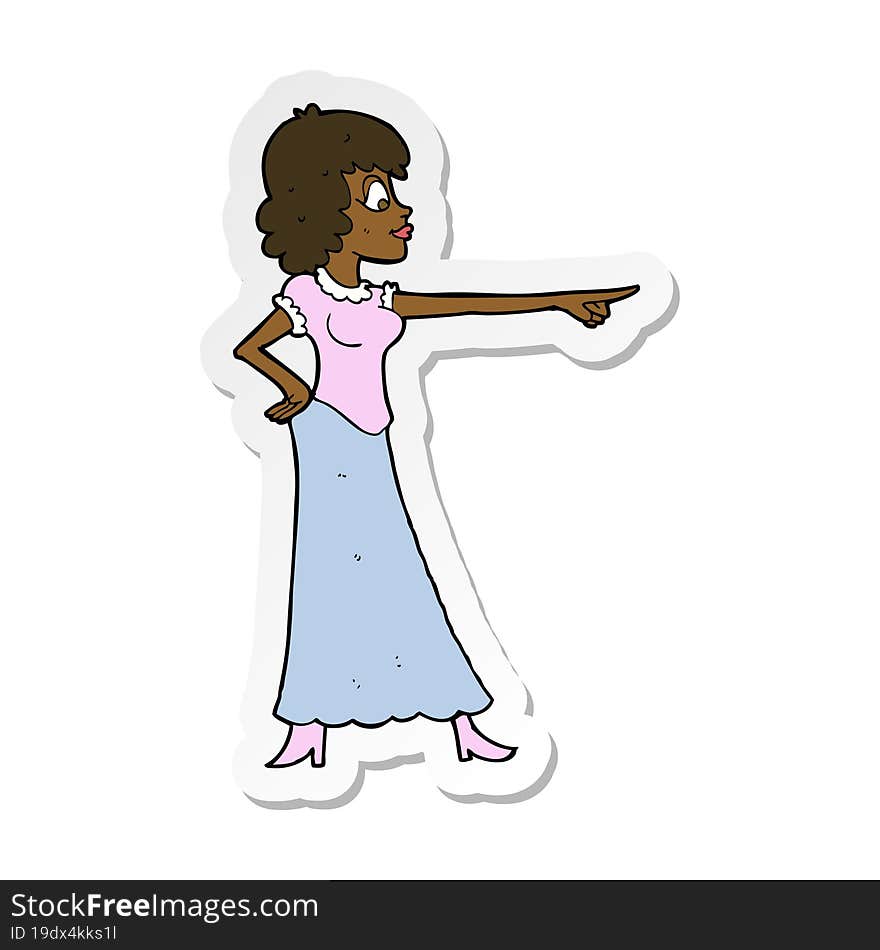 sticker of a cartoon woman pointing finger