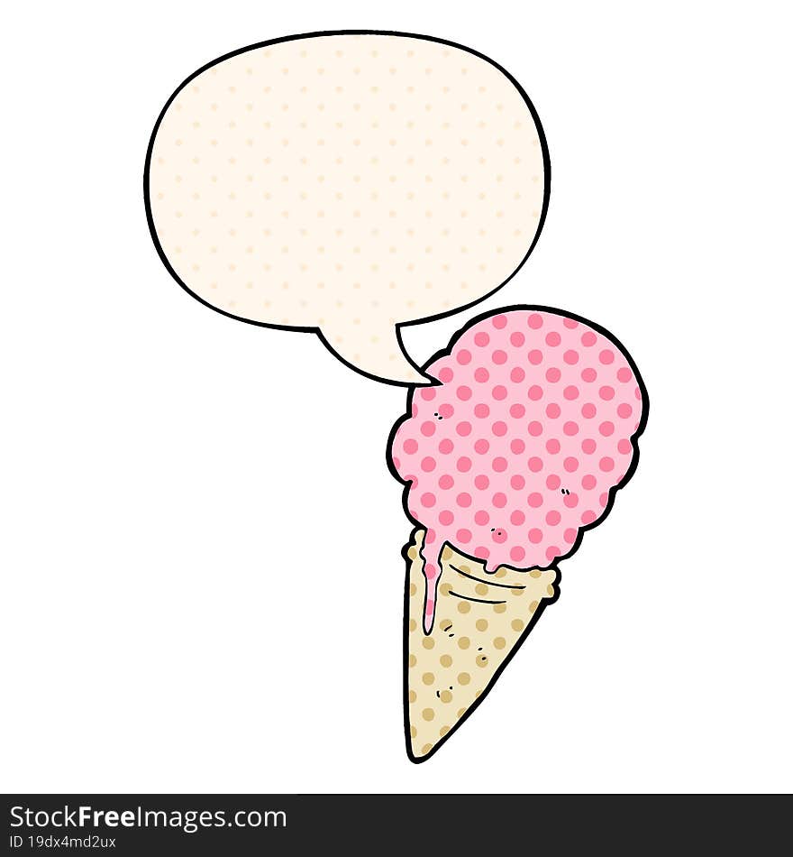 Cartoon Ice Cream And Speech Bubble In Comic Book Style