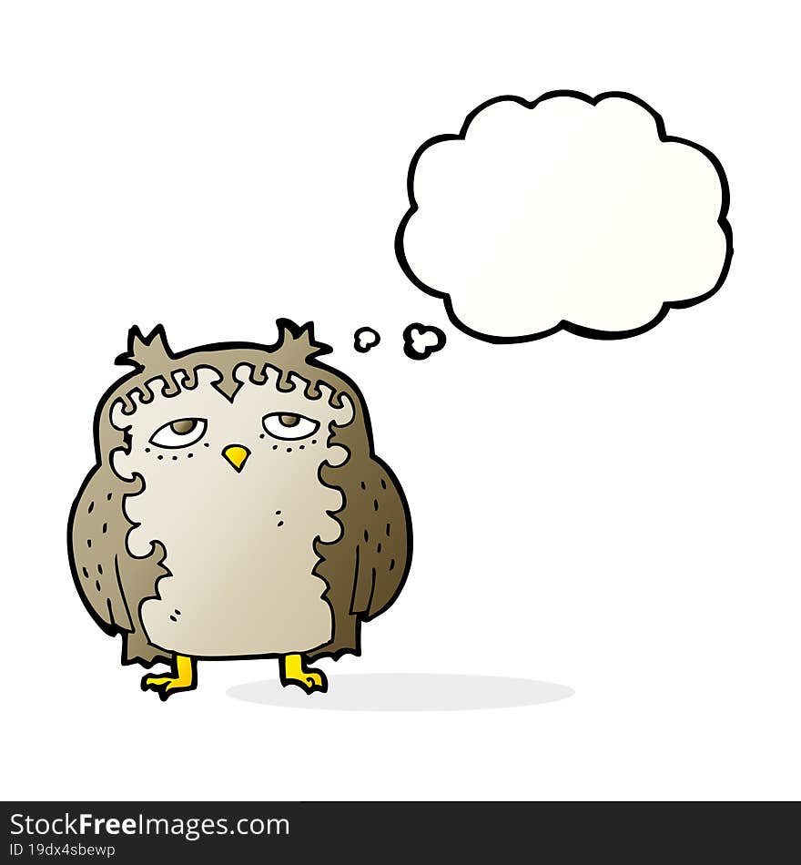 cartoon wise old owl with thought bubble