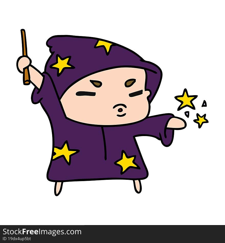 cartoon illustration  cute kawaii wizard child. cartoon illustration  cute kawaii wizard child