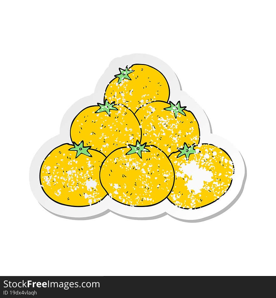 retro distressed sticker of a cartoon oranges