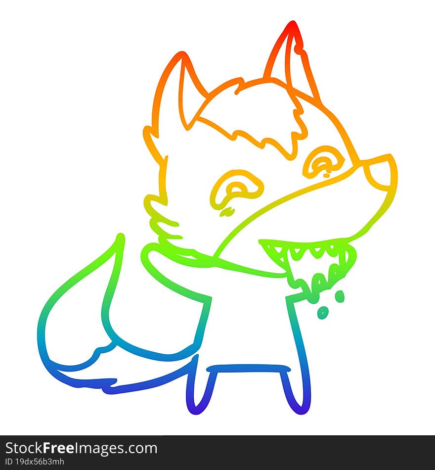 rainbow gradient line drawing of a cartoon hungry wolf