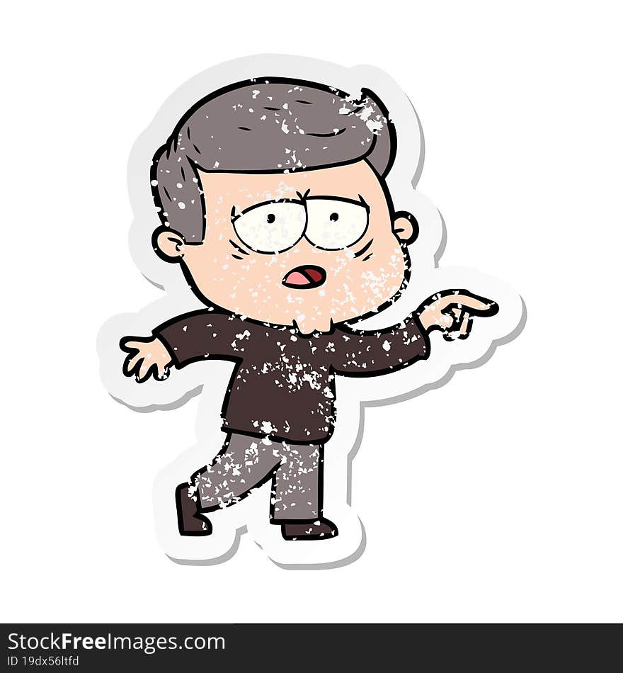 distressed sticker of a cartoon tired man