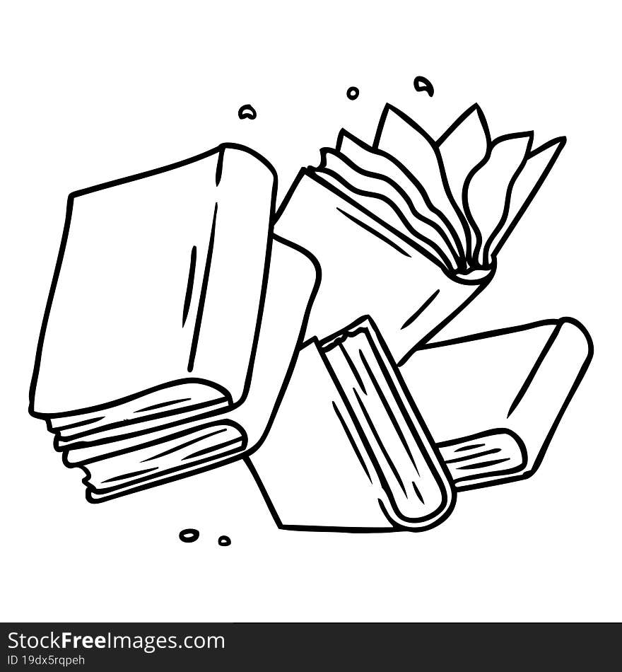 hand drawn line drawing doodle of a collection of books