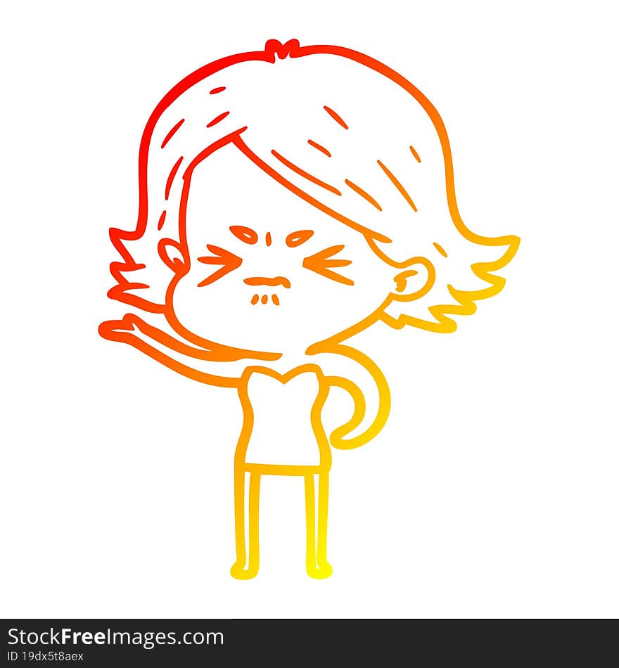 warm gradient line drawing of a cartoon angry girl