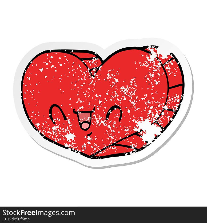 distressed sticker of a cartoon love heart