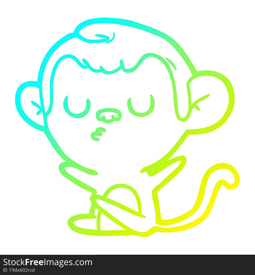 cold gradient line drawing of a cartoon monkey