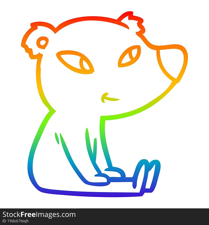 rainbow gradient line drawing cute cartoon bear sitting